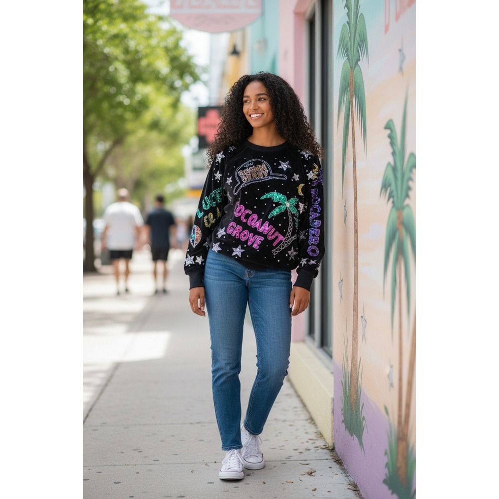 Vintage Bonnie Boerer Velvet‎ Sequin Hollywood Graphic Sweatshirt | L